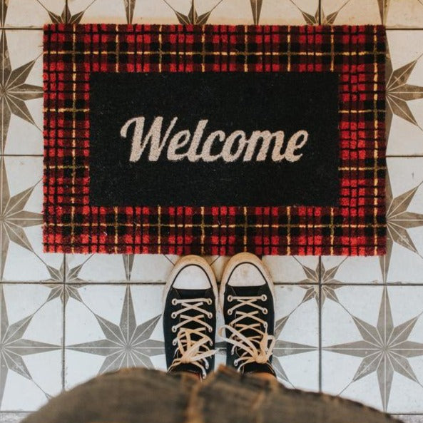 Doormat 'Welcome' Checkered Pattern