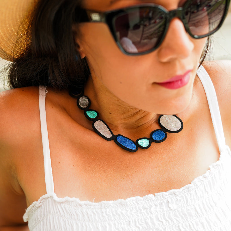 Iskin Stone Short Blue-Aqua-Silver Necklace